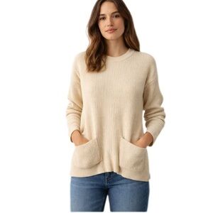 Madewell Ivory Patch Pocket Pullover Sweater Size S Long Sleeve Crew Neck
